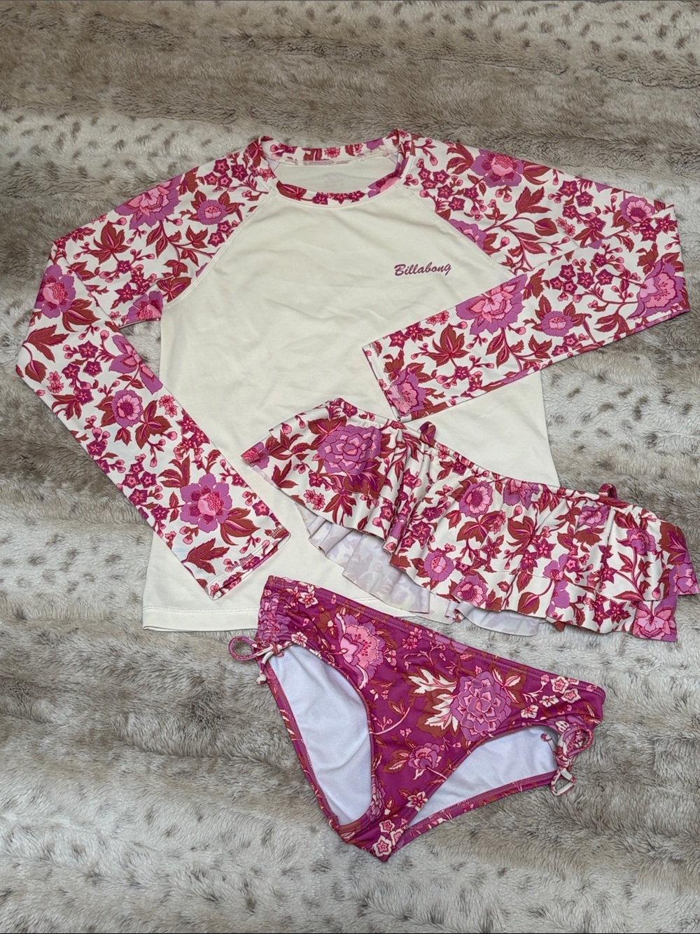 Billabong Girls "Take A Trip" Long-Sleeve Rashguard & Bikini Set, Size 12